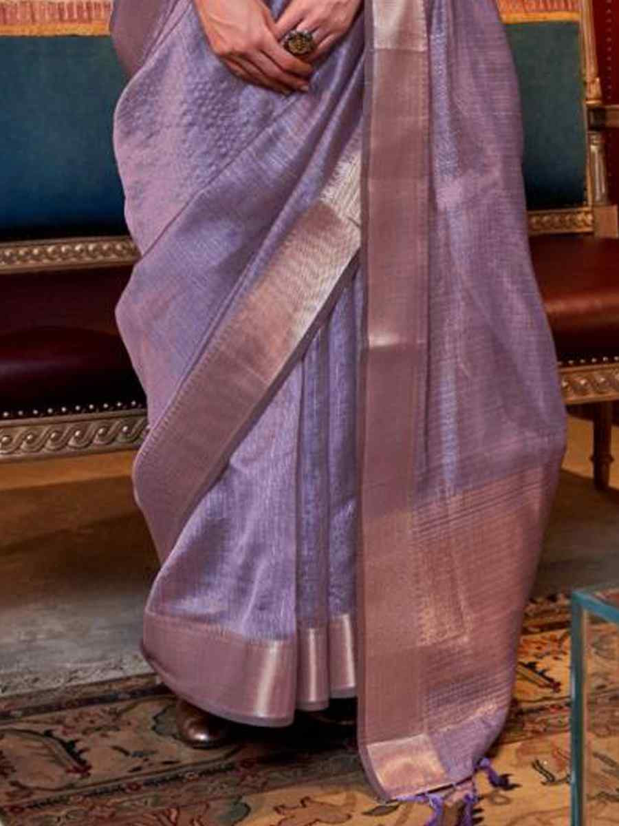 Lavender Moss Chiffon Handwoven Festival Wedding Heavy Border Saree