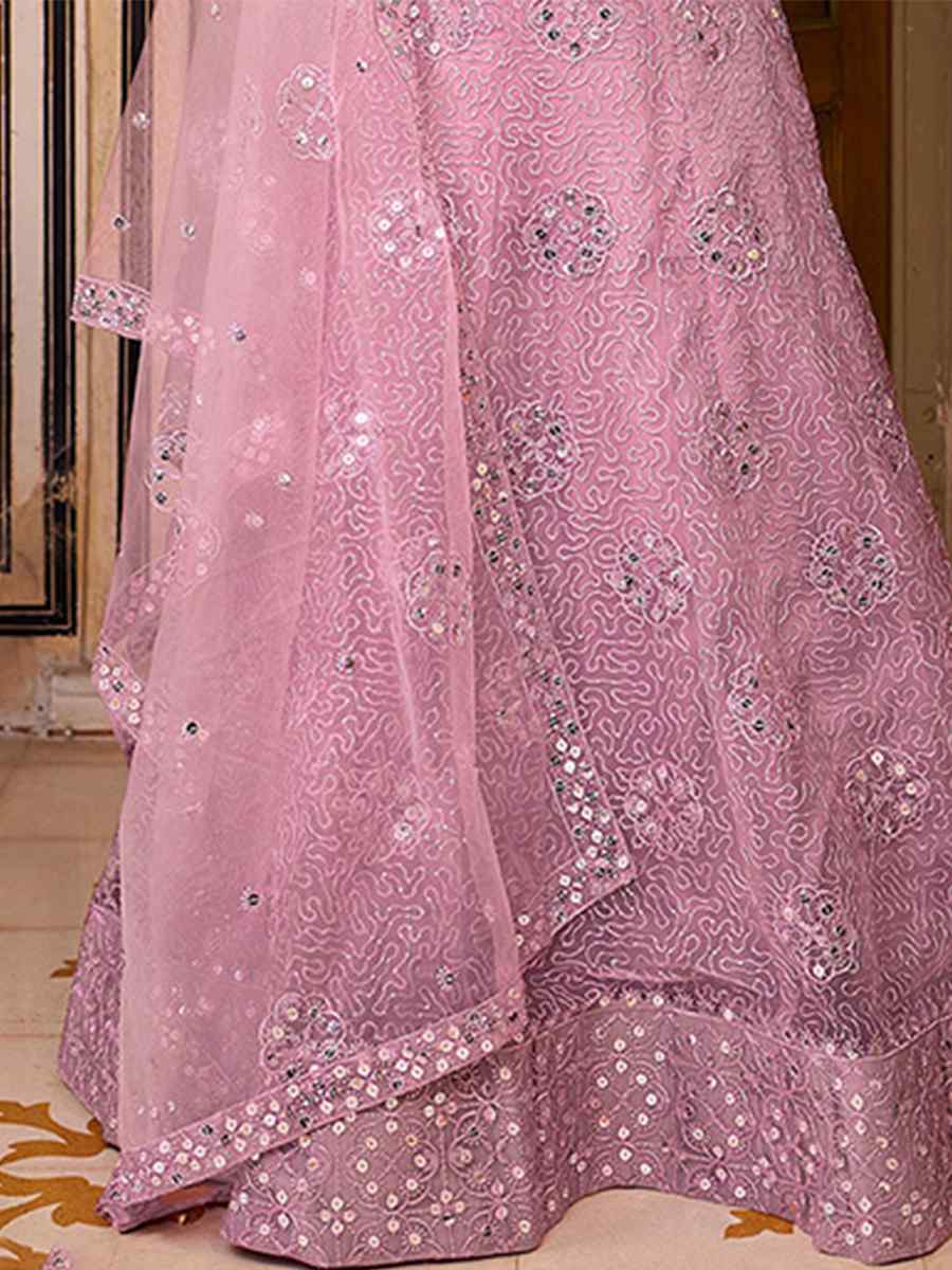 Lavender Net Embroidered Bridesmaid Wedding Heavy Border Lehenga Choli