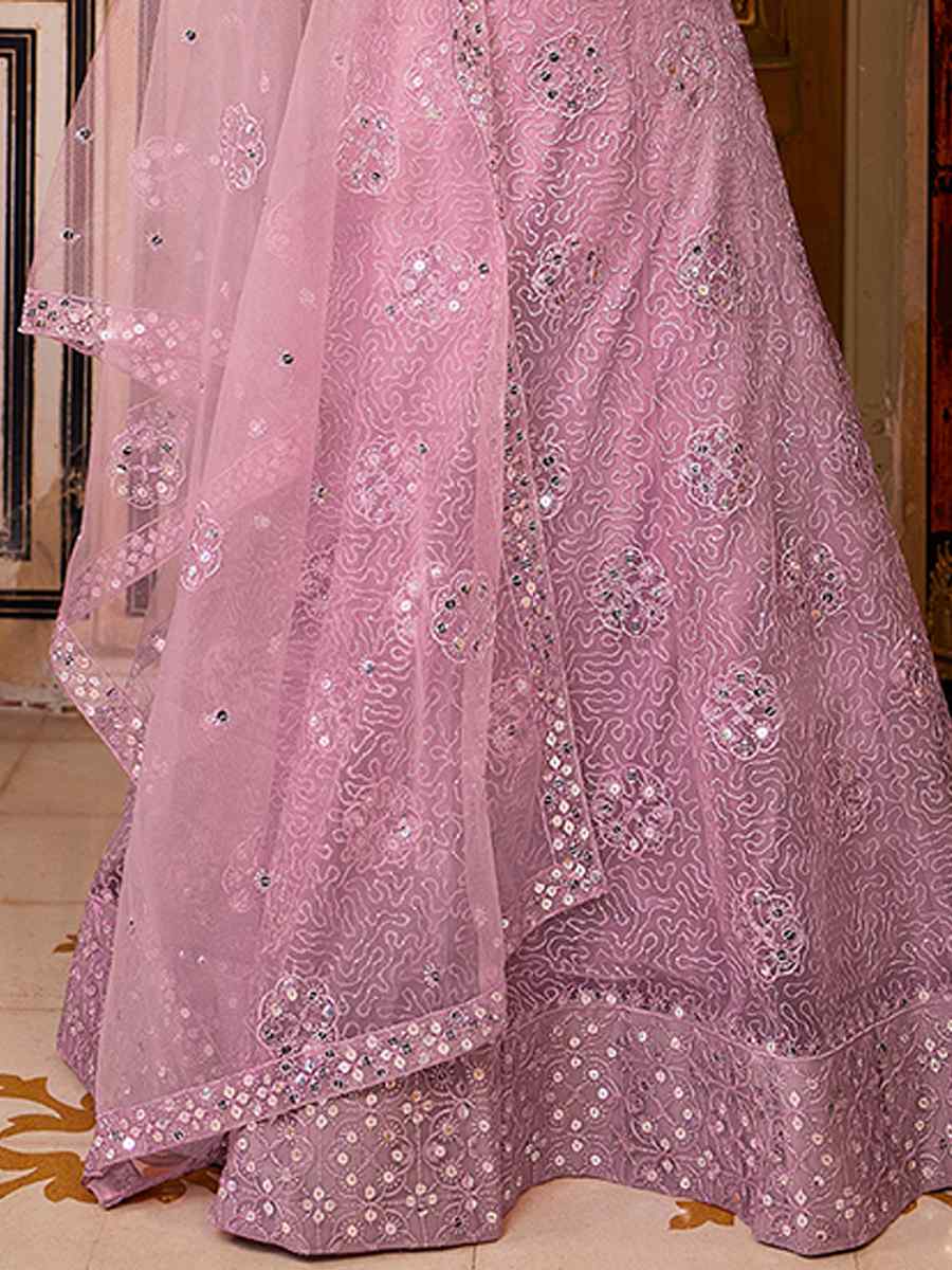 Lavender Net Embroidered Bridesmaid Wedding Heavy Border Lehenga Choli