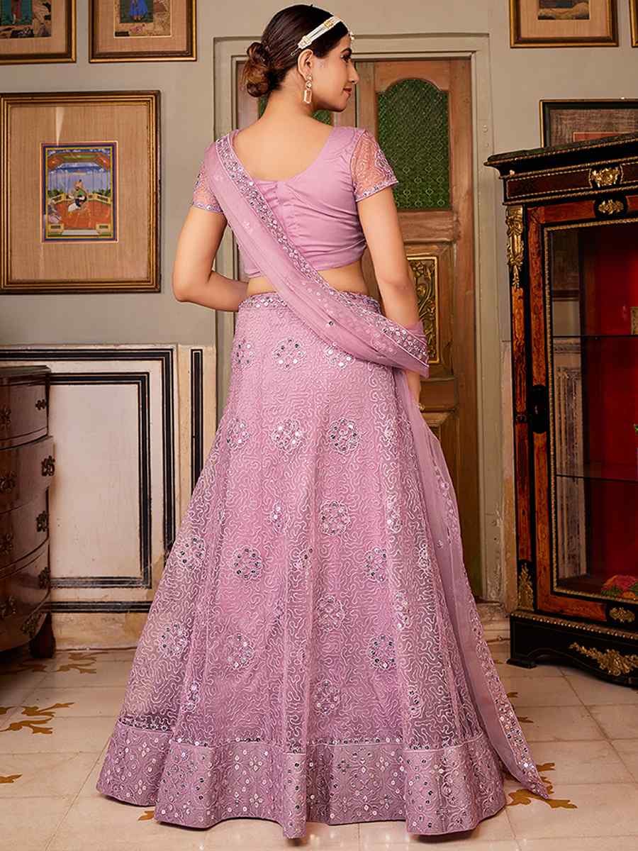 Lavender Net Embroidered Bridesmaid Wedding Heavy Border Lehenga Choli