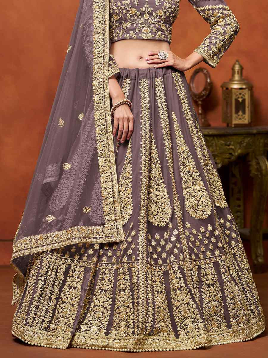 Lavender Net Embroidered Wedding Bridesmaid Heavy Border Lehenga Choli