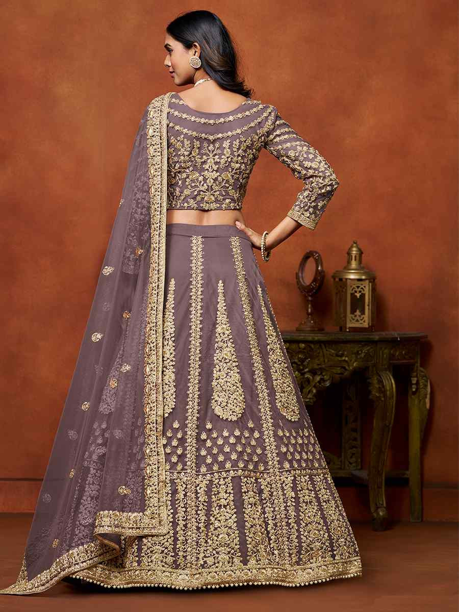 Lavender Net Embroidered Wedding Bridesmaid Heavy Border Lehenga Choli