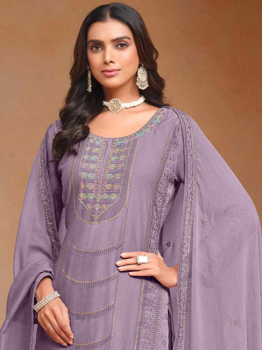 Lavender Organza Chiffon Embroidered Festival Wedding Pant Salwar Kameez