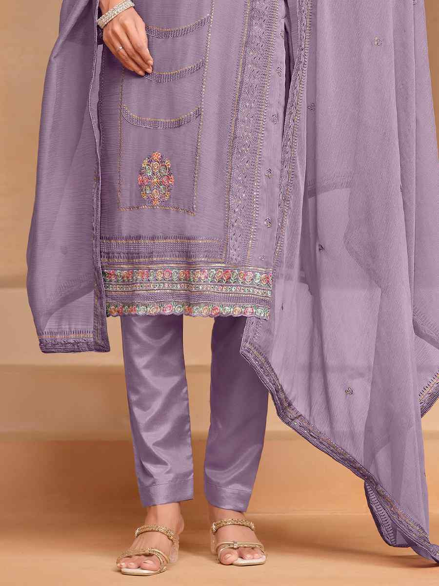 Lavender Organza Chiffon Embroidered Festival Wedding Pant Salwar Kameez