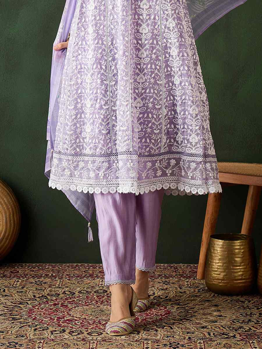 Lavender Organza Embroidered Festival Casual Pant Salwar Kameez