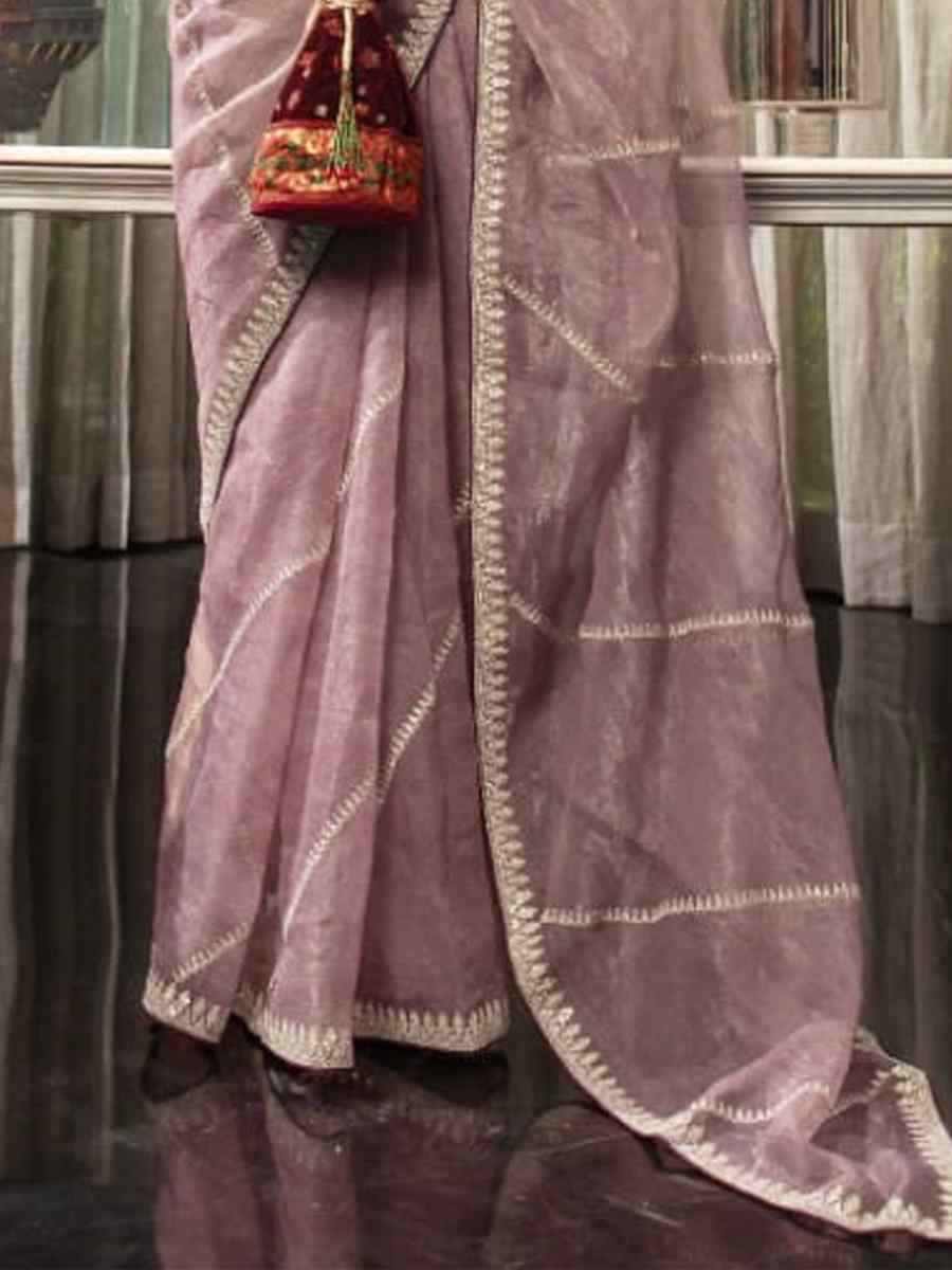 Lavender Organza Embroidered Festival Wedding Classic Style Saree