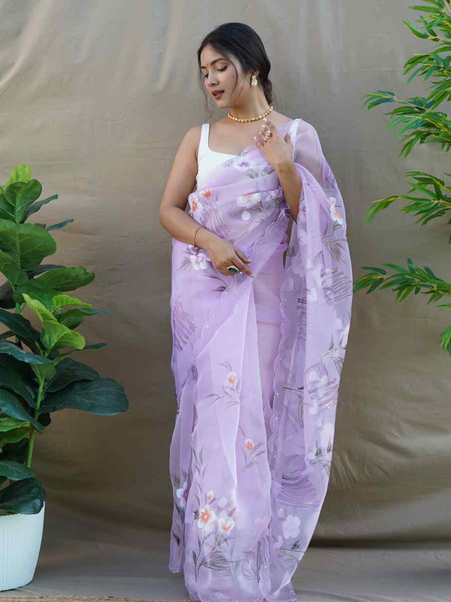 Lavender Organza Handwoven Festival Party Classic Style Saree