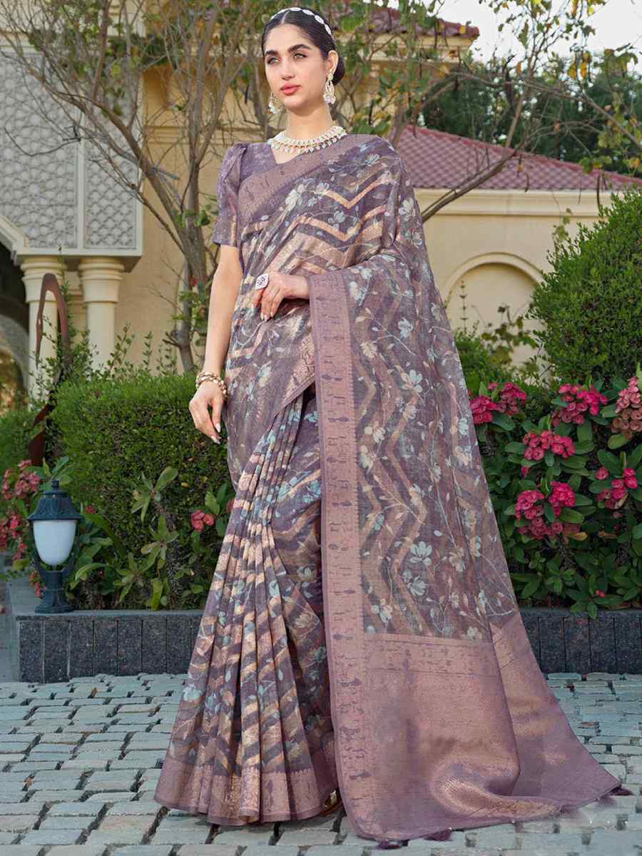 Lavender Organza Handwoven Festival Wedding Heavy Border Saree