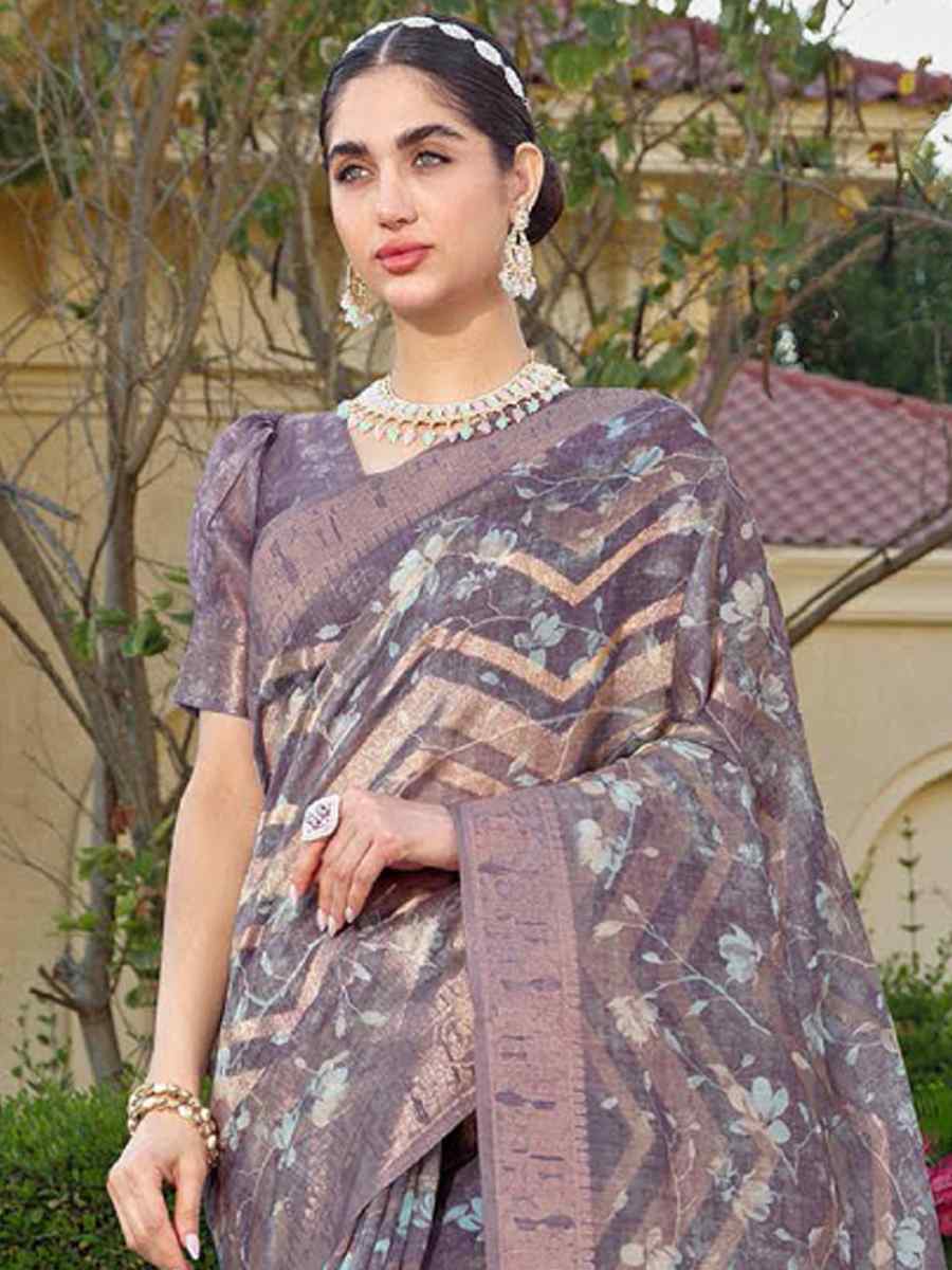 Lavender Organza Handwoven Festival Wedding Heavy Border Saree