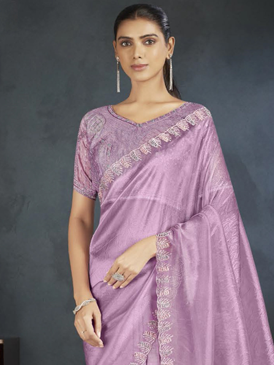 Lavender Organza Handwoven Festival Wedding Heavy Border Saree