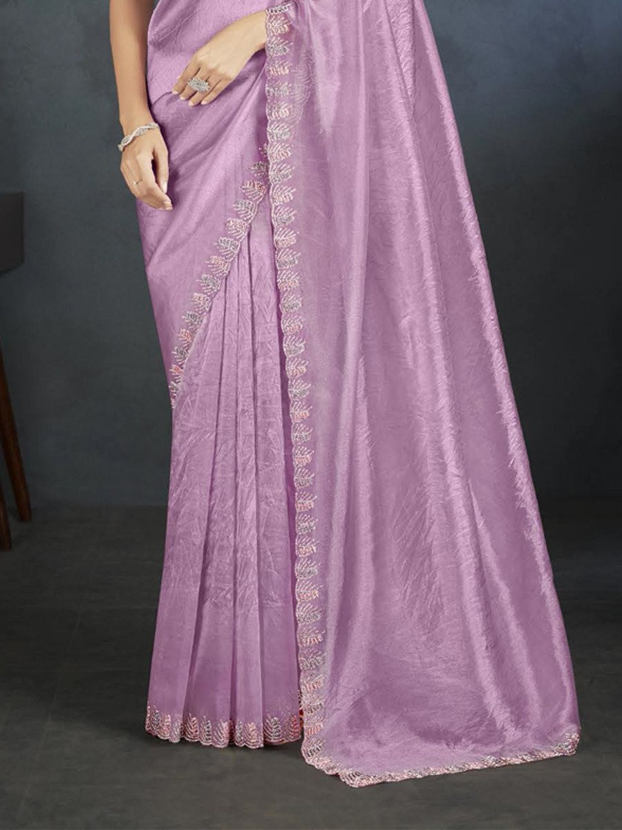 Lavender Organza Handwoven Festival Wedding Heavy Border Saree