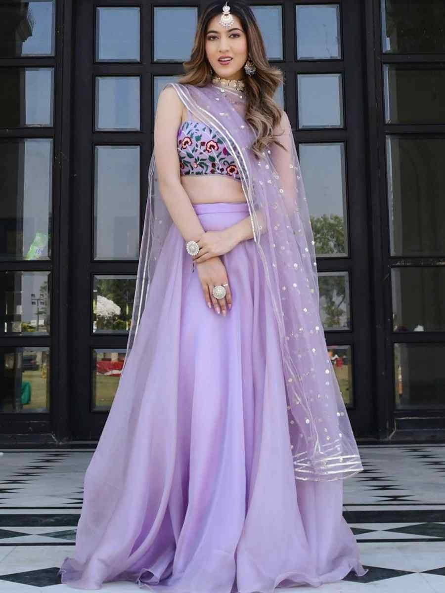 Lavender Organza Net Embroidered Bridesmaid Wedding Heavy Border Lehenga Choli