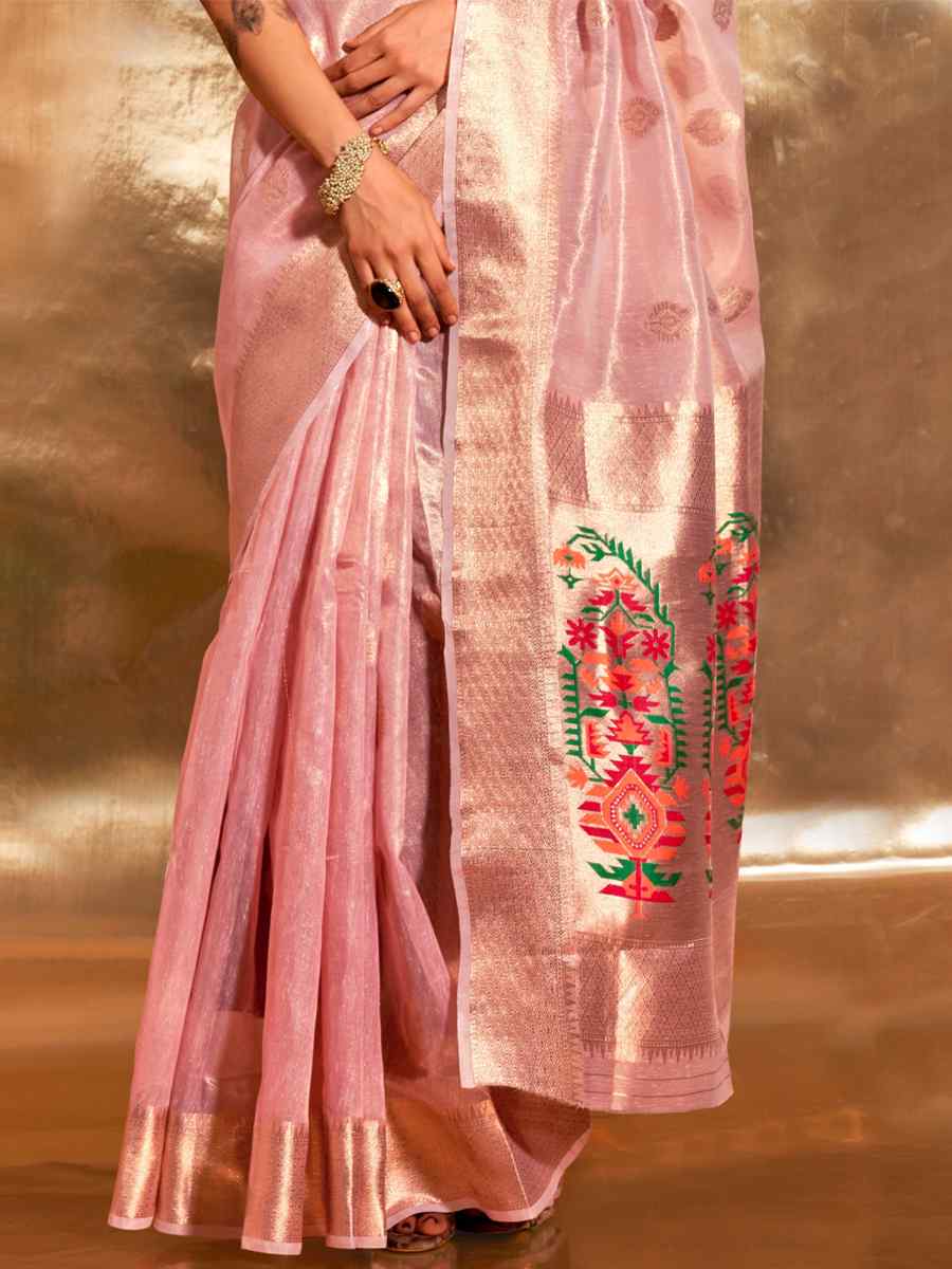 Lavender Paithani Tissue Handwoven Party Festival Heavy Border Saree