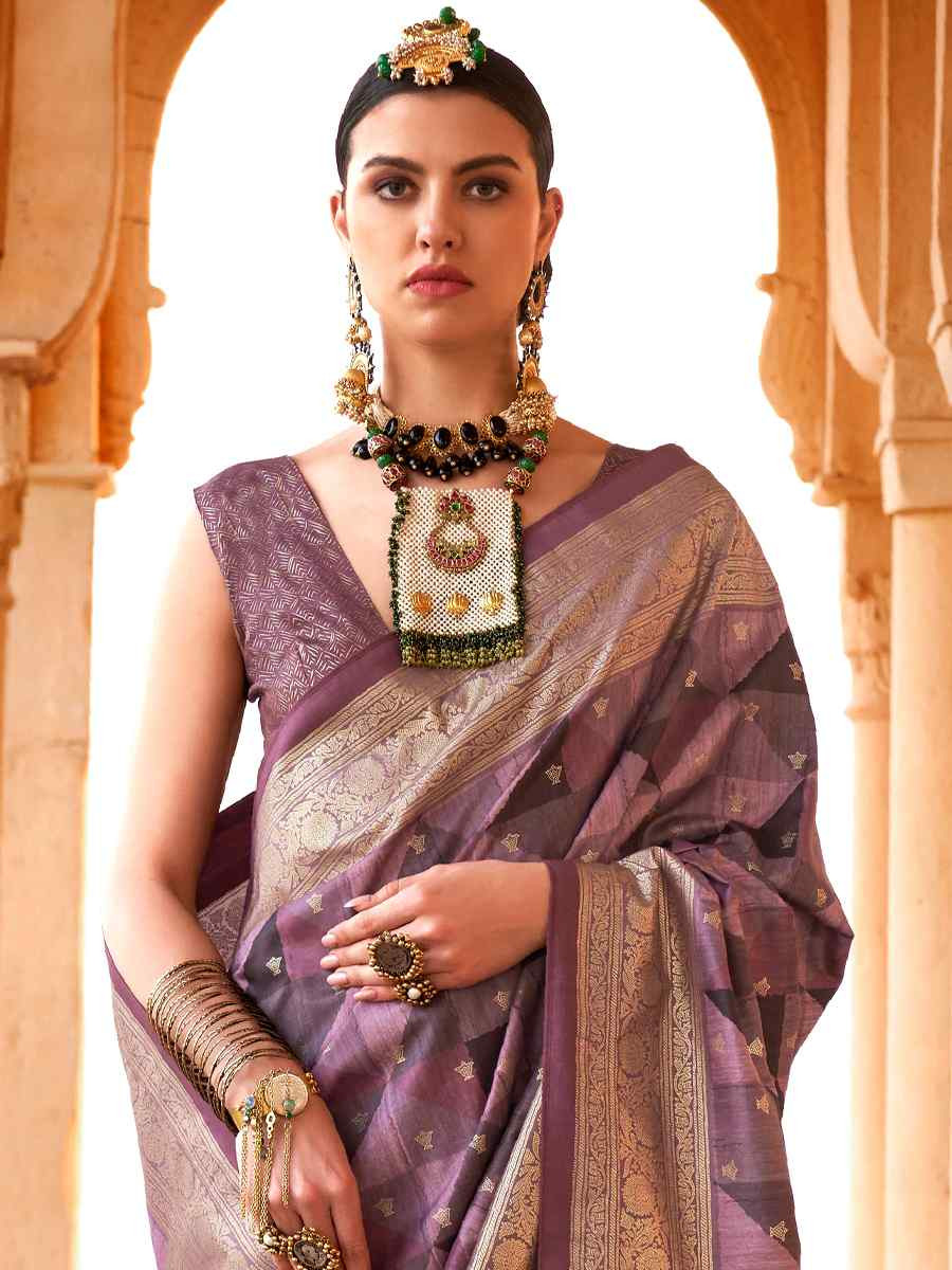 Lavender Poly Viscose Silk Handwoven Festival Wedding Heavy Border Saree