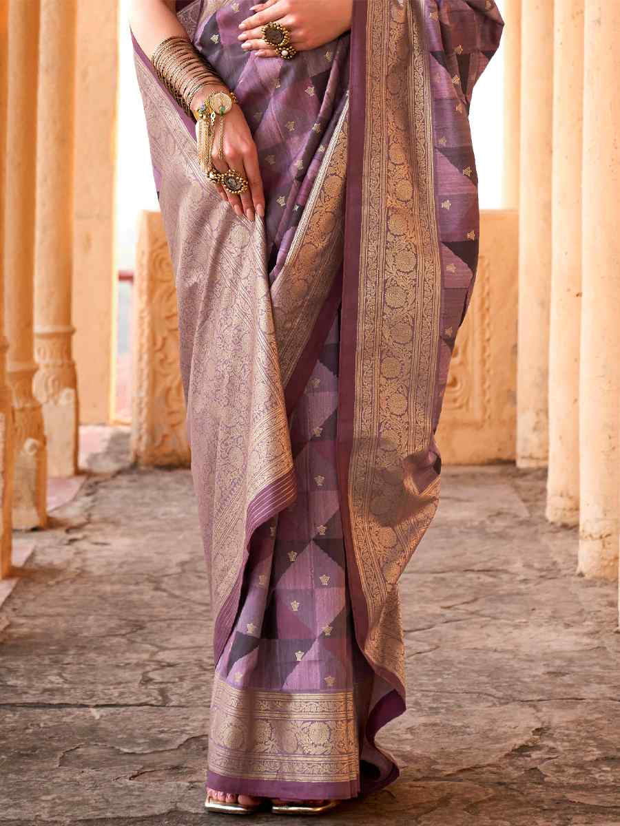 Lavender Poly Viscose Silk Handwoven Festival Wedding Heavy Border Saree