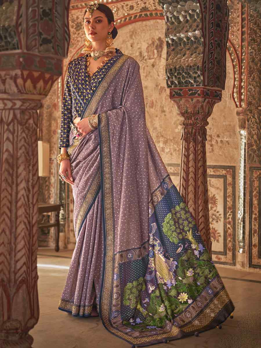 Lavender Poly Viscose Silk Handwoven Festival Wedding Heavy Border Saree