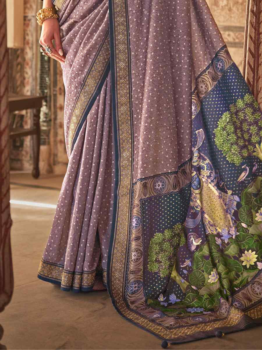 Lavender Poly Viscose Silk Handwoven Festival Wedding Heavy Border Saree