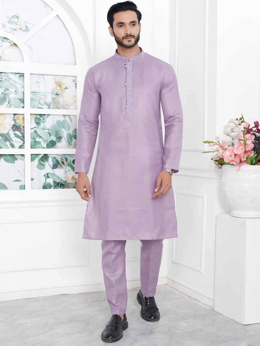 Lavender Premium Linen Cotton Plain Festival Casual Kurta