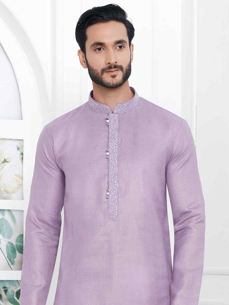 Lavender Premium Linen Cotton Plain Festival Casual Kurta