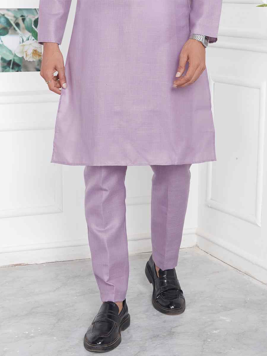 Lavender Premium Linen Cotton Plain Festival Casual Kurta