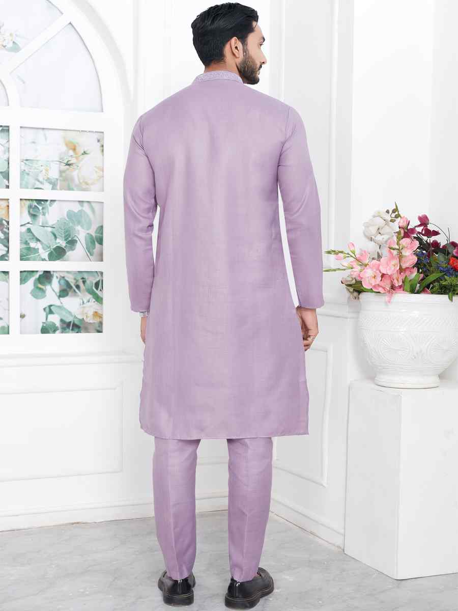 Lavender Premium Linen Cotton Plain Festival Casual Kurta