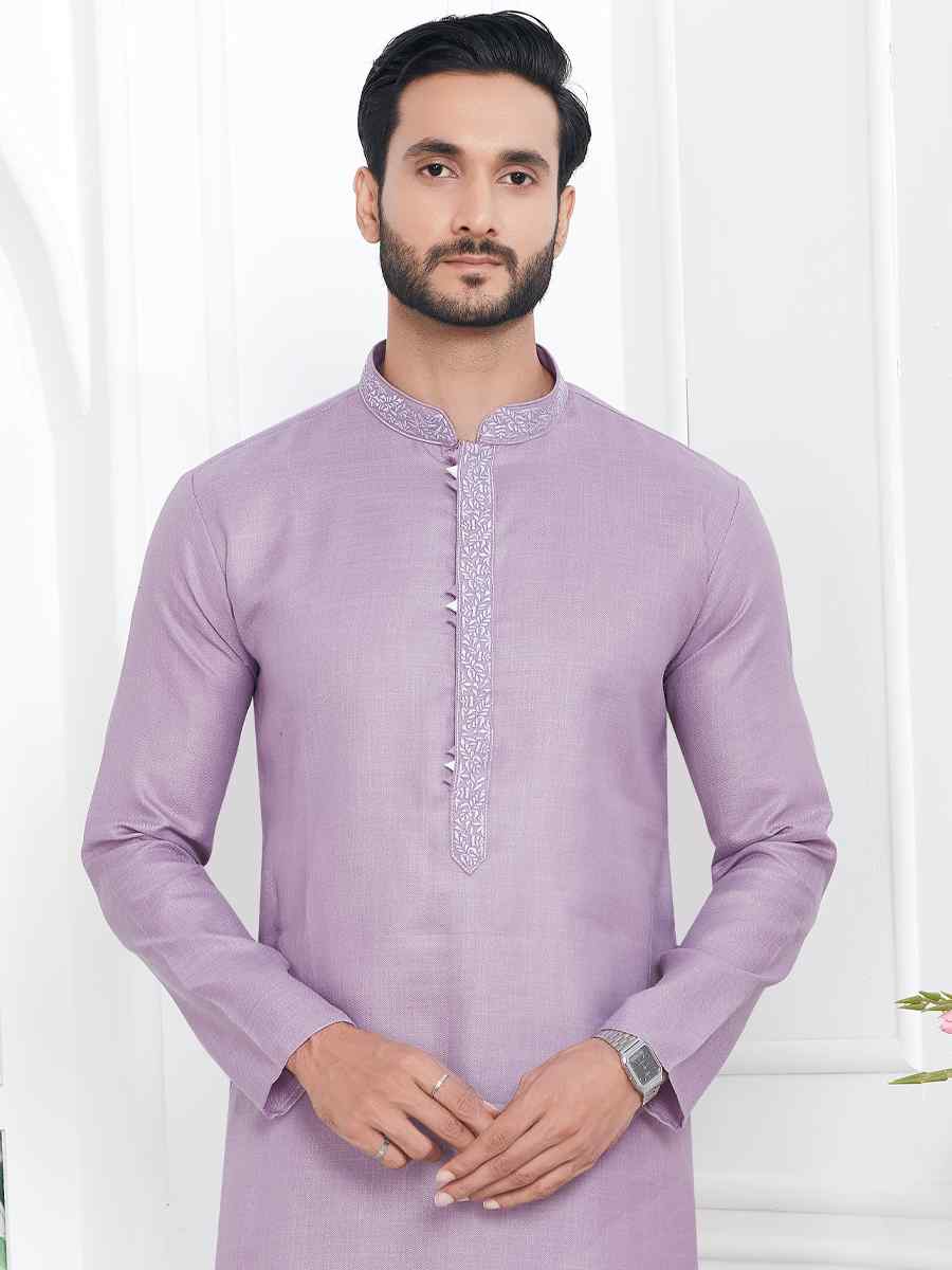 Lavender Premium Linen Cotton Plain Festival Casual Kurta