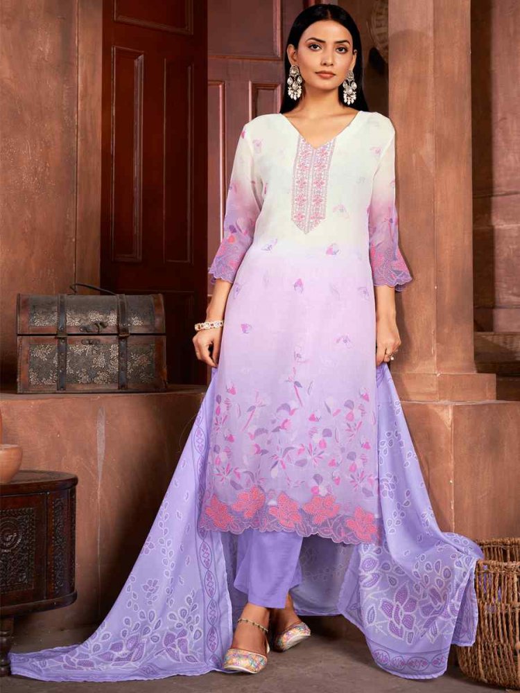 Lavender Pure Organza Embroidered Festival Casual Ready Pant Salwar Kameez