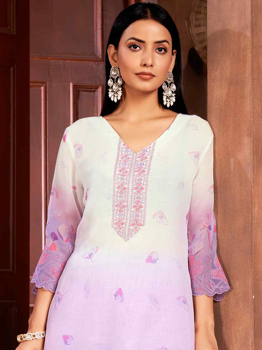 Lavender Pure Organza Embroidered Festival Casual Ready Pant Salwar Kameez