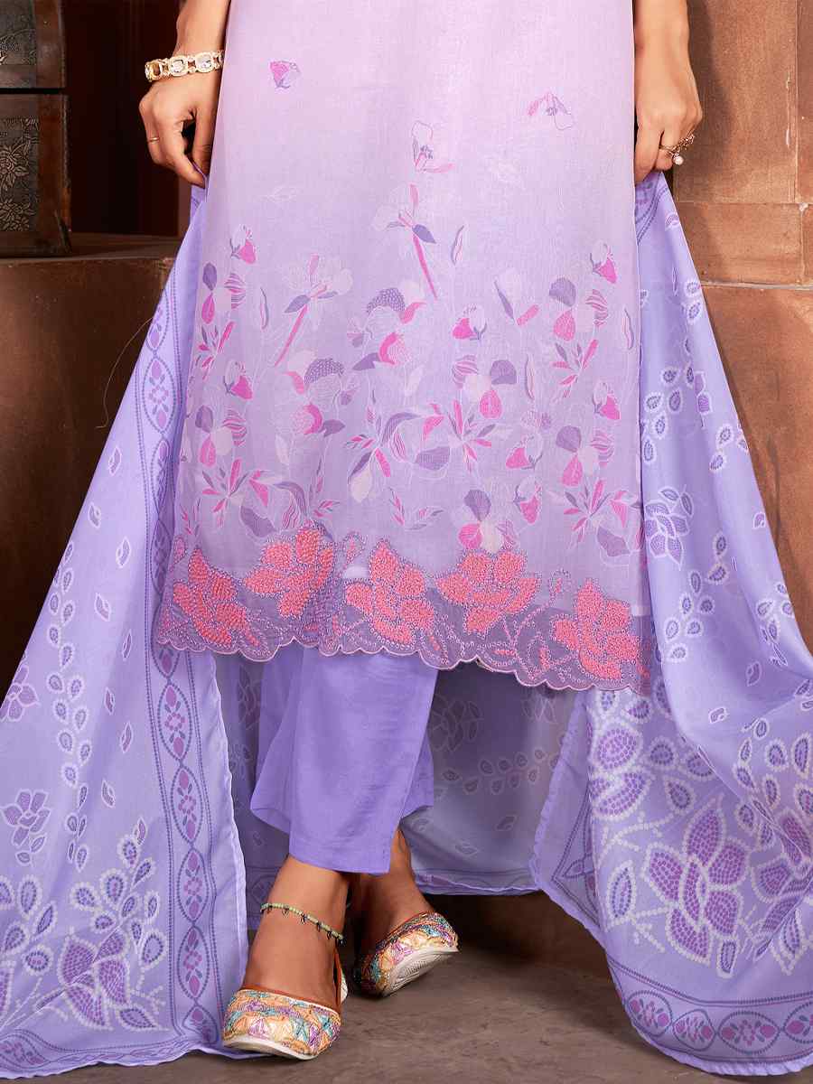 Lavender Pure Organza Embroidered Festival Casual Ready Pant Salwar Kameez