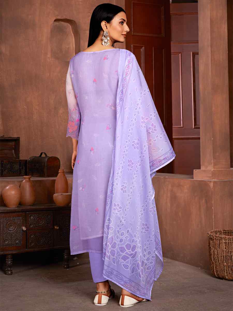 Lavender Pure Organza Embroidered Festival Casual Ready Pant Salwar Kameez