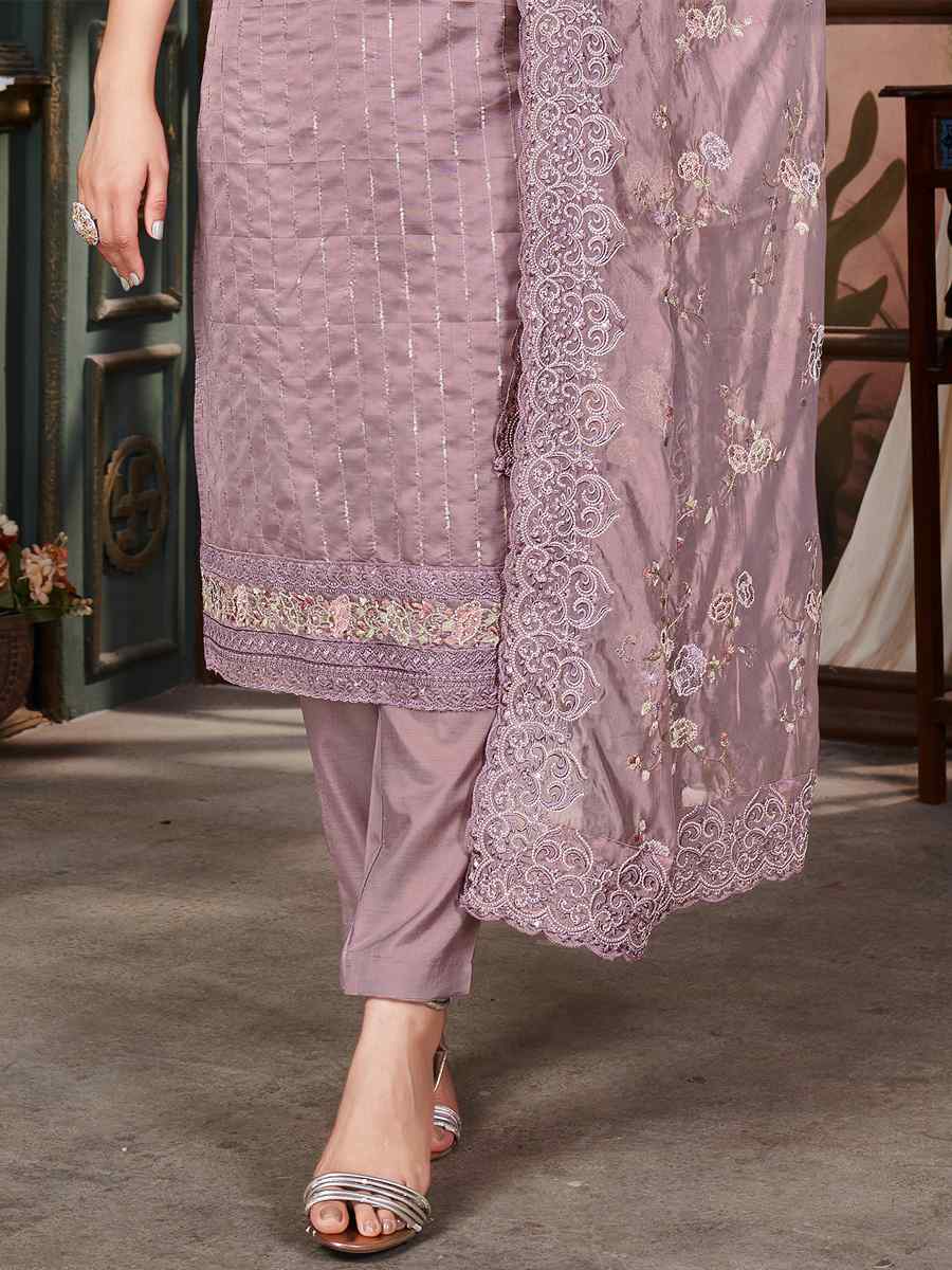 Lavender Pure Organza Embroidered Wedding Festival Pant Salwar Kameez