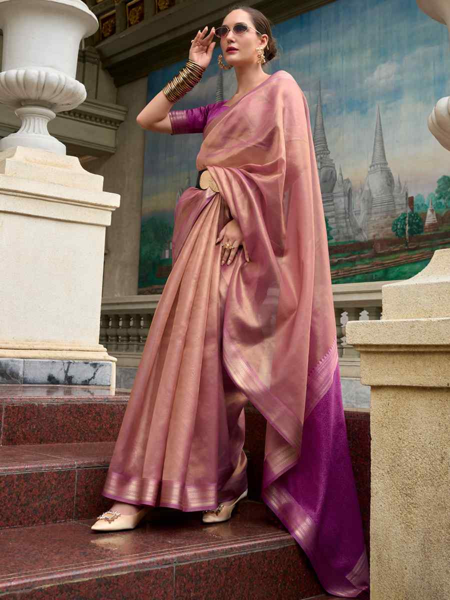 Lavender Pure Tisshue Silk Handwoven Festival Wedding Heavy Border Saree