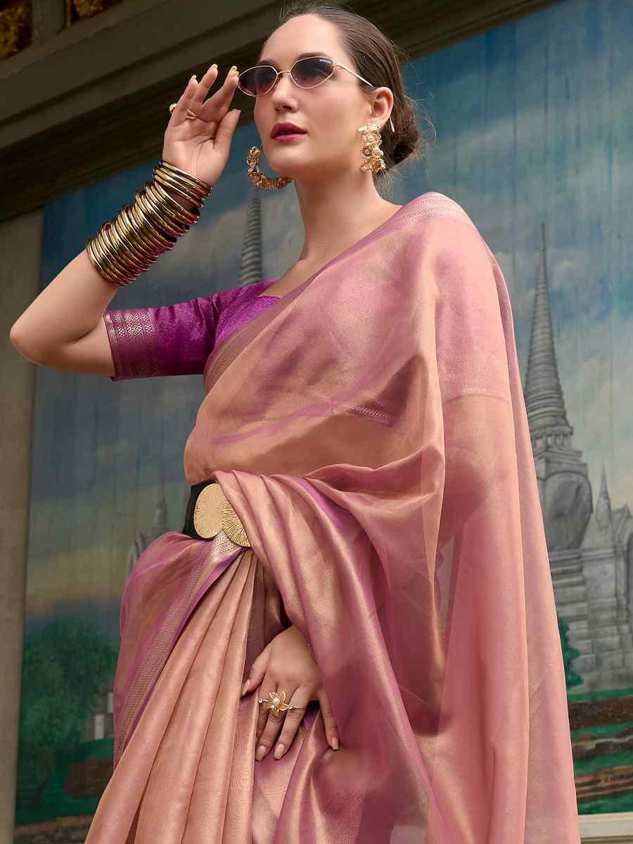 Lavender Pure Tisshue Silk Handwoven Festival Wedding Heavy Border Saree