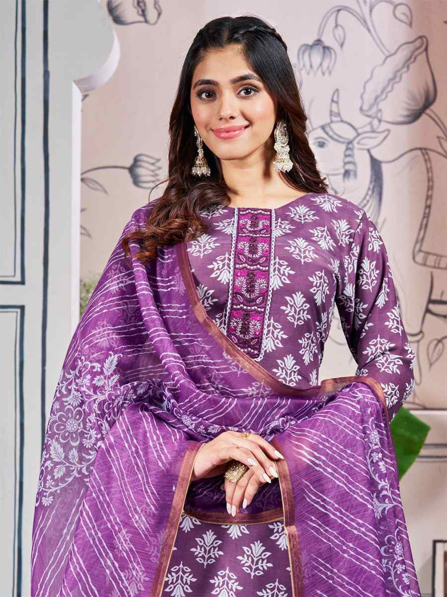 Lavender Rayon Printed Casual Festival Ready Pant Salwar Kameez