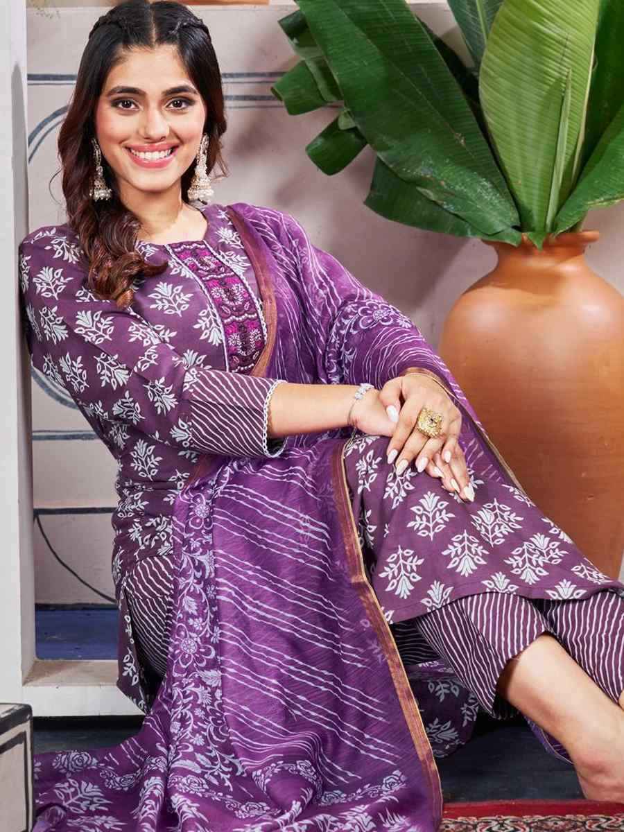 Lavender Rayon Printed Casual Festival Ready Pant Salwar Kameez