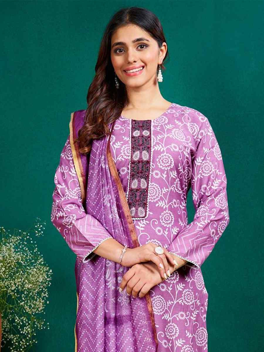 Lavender Rayon Printed Casual Festival Ready Pant Salwar Kameez