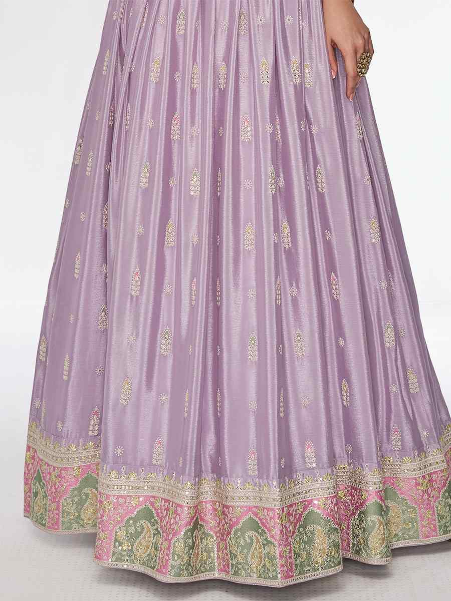 Lavender Real Chinon Embroidered Festival Wedding Anarkali Salwar Kameez