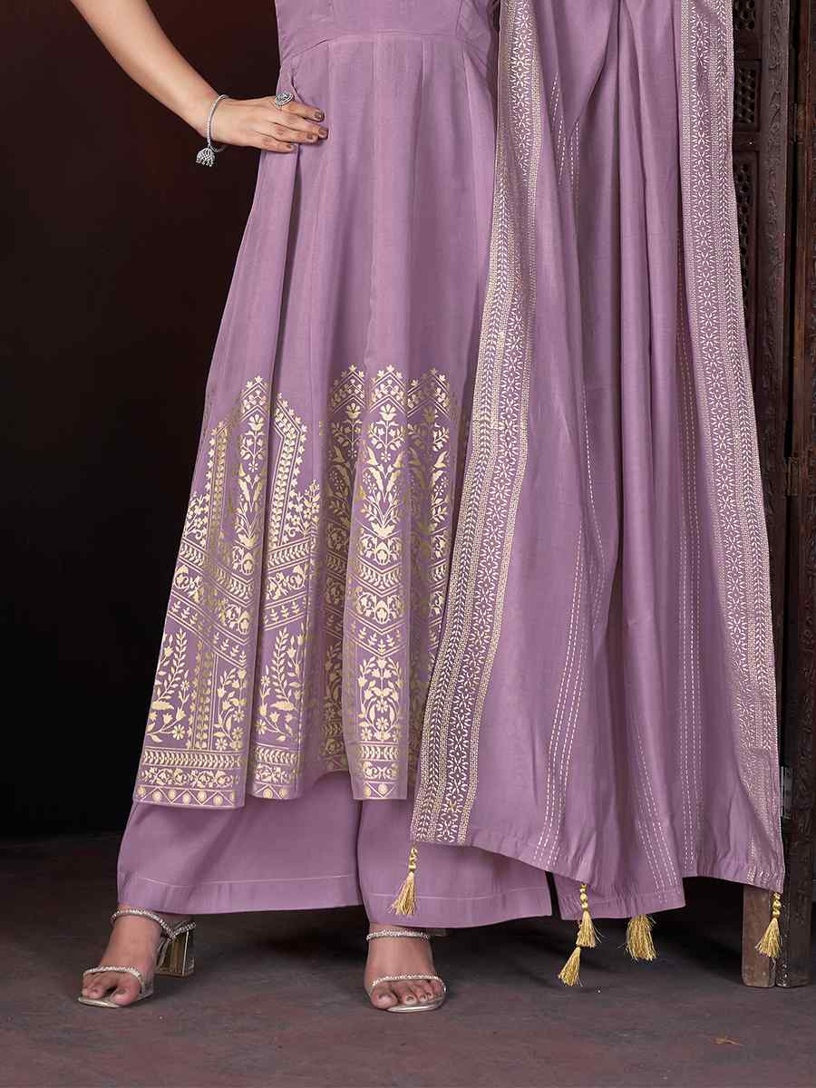 Lavender Roman Silk Printed Casual Festival Ready Palazzo Pant Salwar Kameez