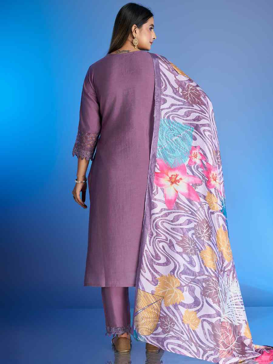 Lavender Roman Silk Printed Festival Party Ready Pant Salwar Kameez