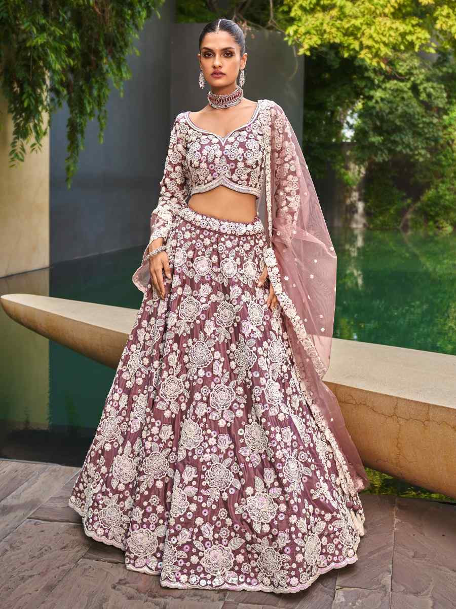 Lavender Satin Embroidered Festival Reception Circular Lehenga Choli