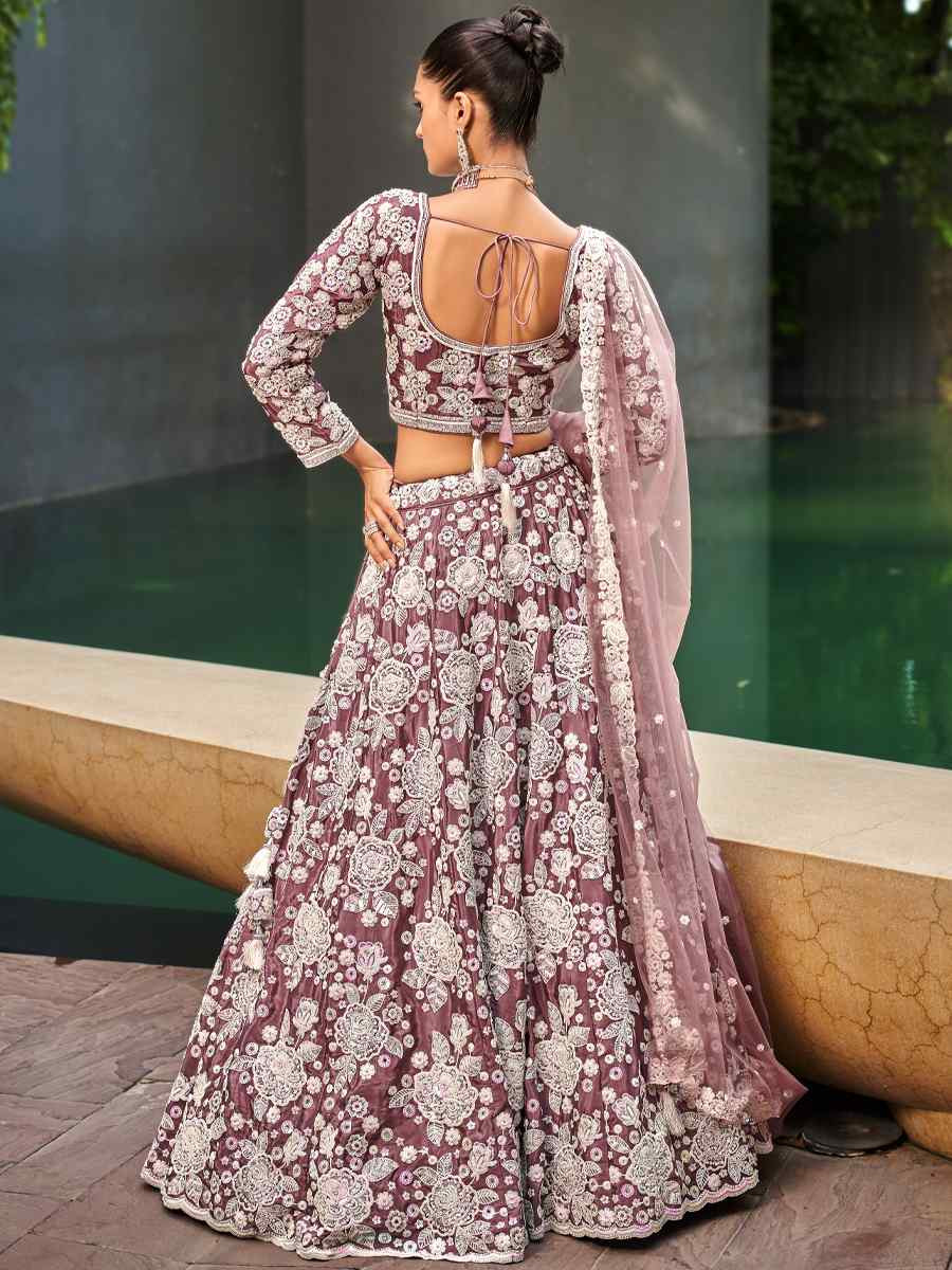 Lavender Satin Embroidered Festival Reception Circular Lehenga Choli