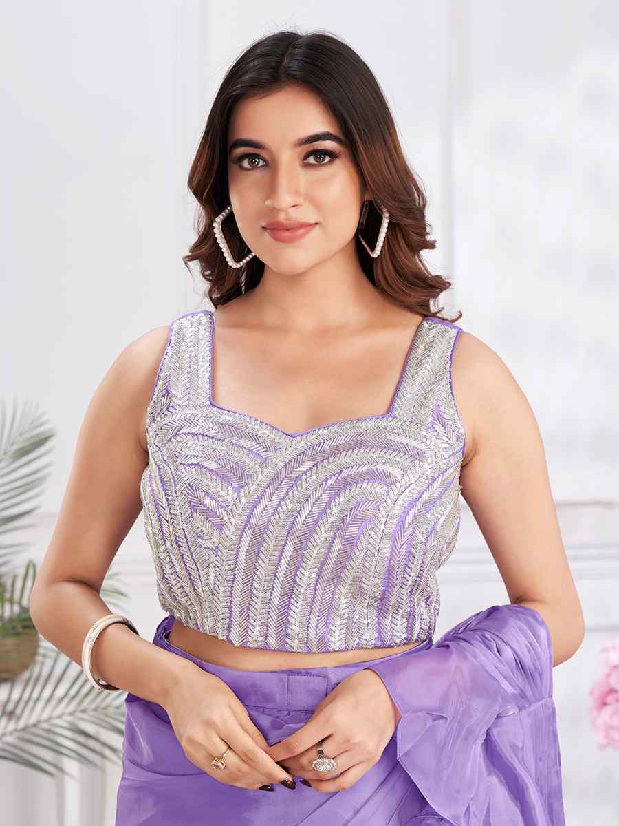 Lavender Satin Silk Fancy Embroidered Festival Casual Classic Style Saree