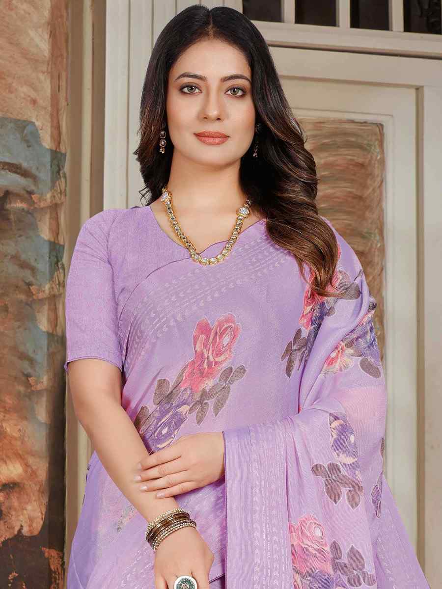 Lavender Silk Embroidered Festival Party Heavy Border Saree