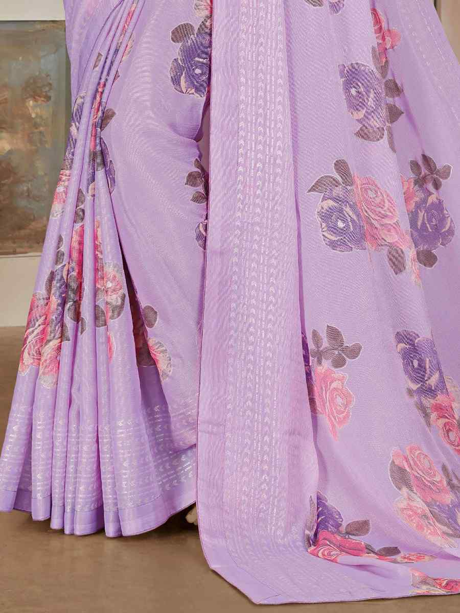 Lavender Silk Embroidered Festival Party Heavy Border Saree