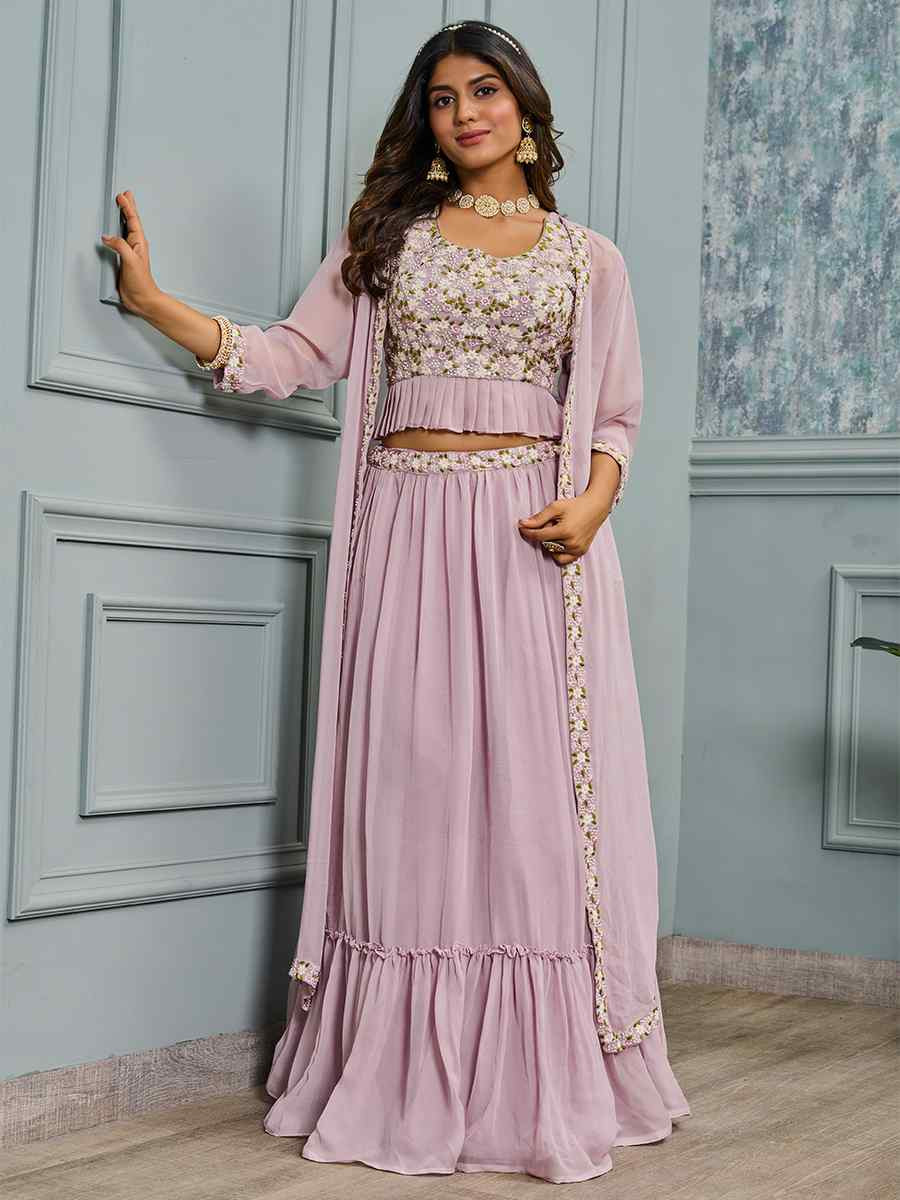 Lavender Silk Embroidery Festival Wedding Heavy Border Lehenga Choli