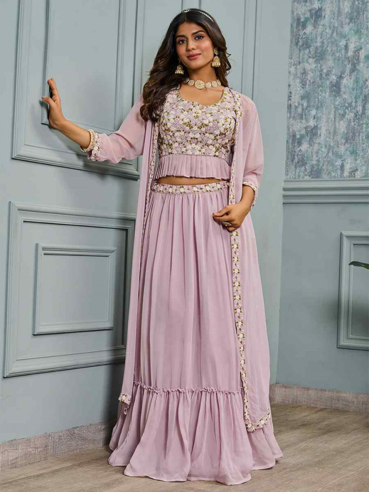 Lavender Silk Embroidery Festival Wedding Heavy Border Lehenga Choli