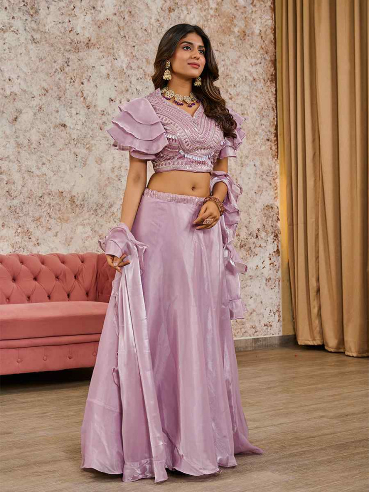 Lavender Silk Embroidery Festival Wedding Heavy Border Lehenga Choli