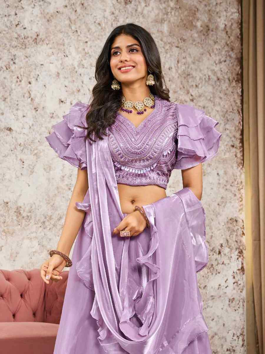 Lavender Silk Embroidery Festival Wedding Heavy Border Lehenga Choli