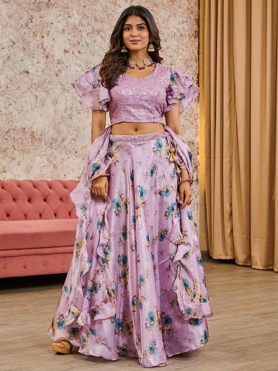 Lavender Silk Embroidery Festival Wedding Heavy Border Lehenga Choli