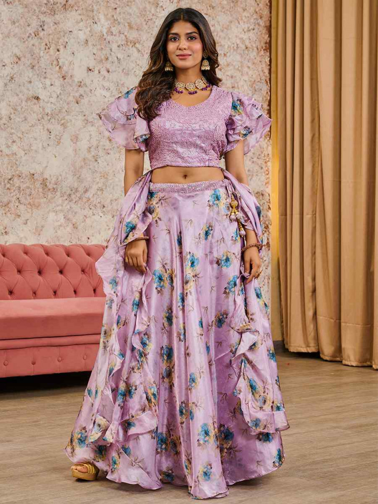 Lavender Silk Embroidery Festival Wedding Heavy Border Lehenga Choli